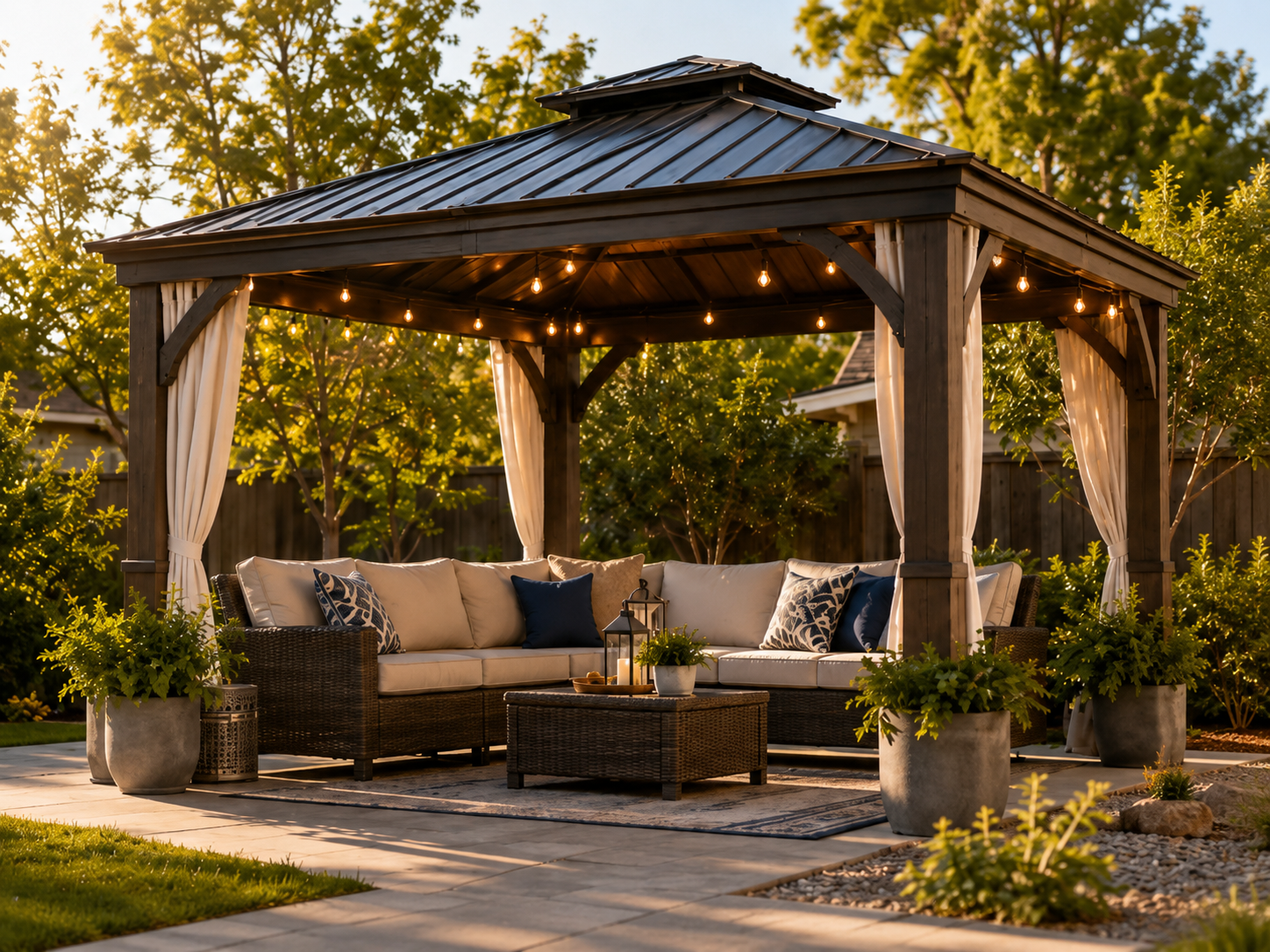 Beautiful backyard gazebo with outdoor furniture — professionally assembled by Assembly Pros AV in Antelope Valley, CA